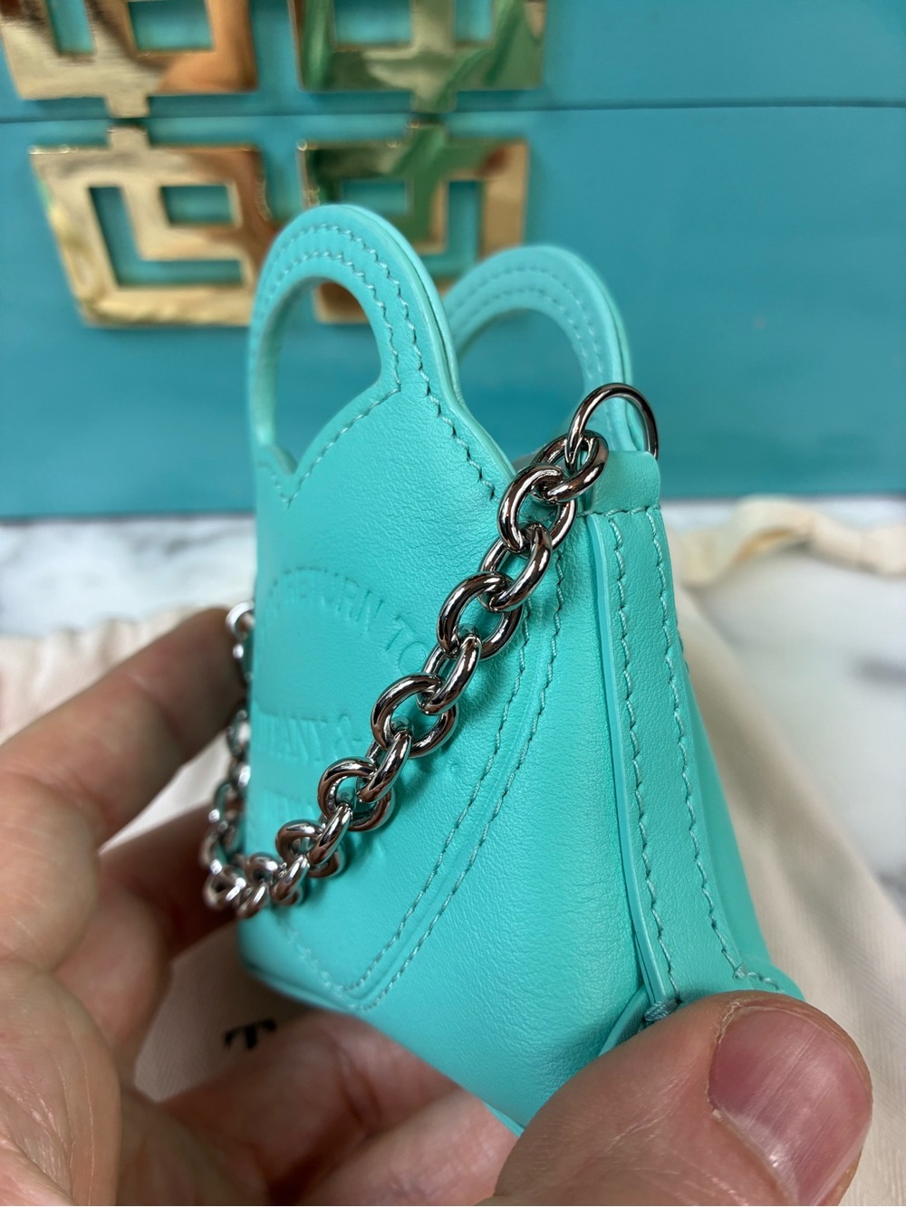 Tiffany & Co. Blue Leather Micro Nano Return to Tiffany Bag Charm - NWT - Picture 6 of 9